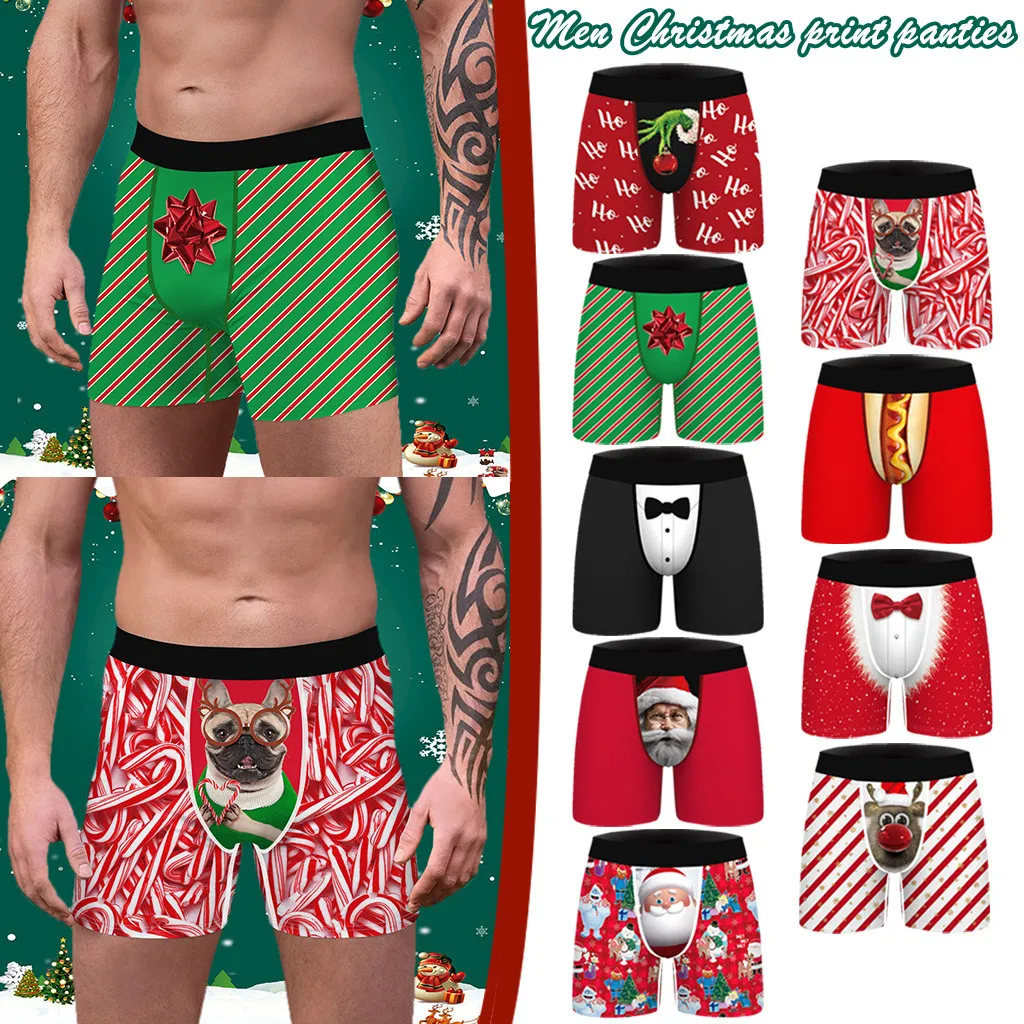 

26 Pattern Underwear Men Boxers Swimming Trunks Christmas Print Slim Breathable Comfortable Seamless Flat Pants